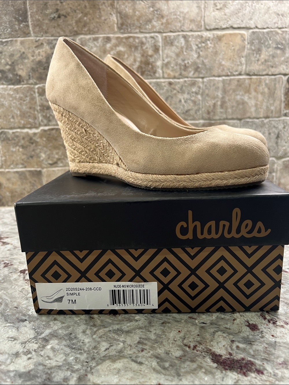 Charles by Charles David Nude Micro-Suede Espadrille Wedge Pumps